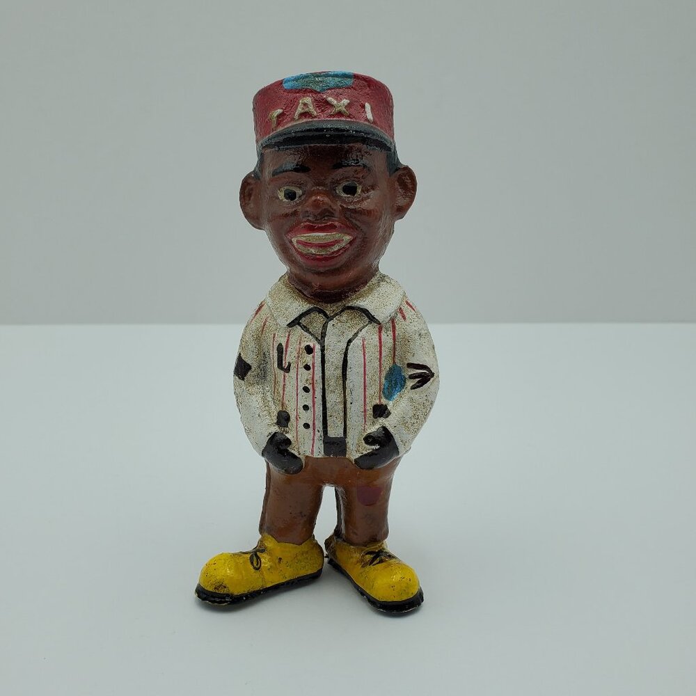 Cast Iron African American Taxi Driver Coin Bank Metal Taxi Man Figure